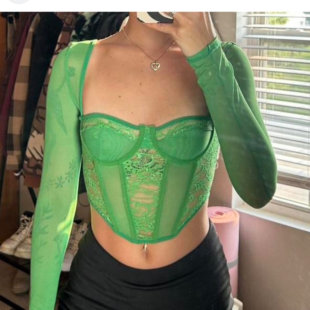 Long sleeve green mesh corset